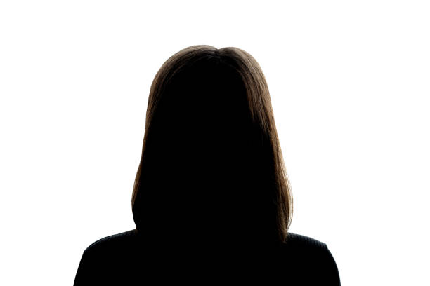 Dark silhouette of a girl on a white background, the concept of anonymity