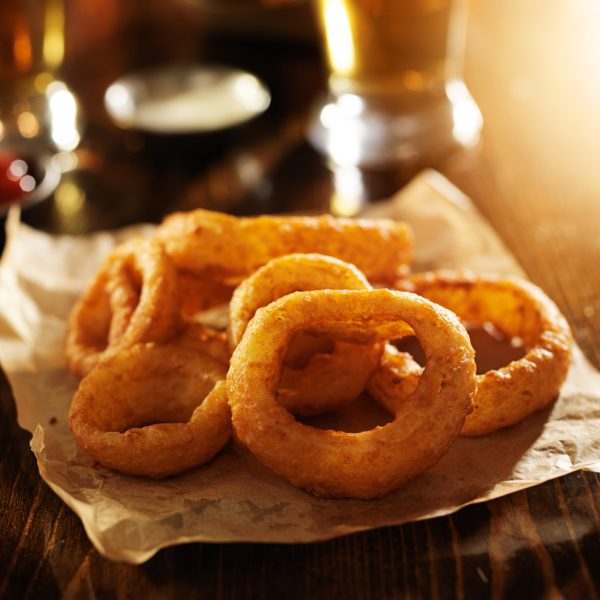 golden onion rings with beer