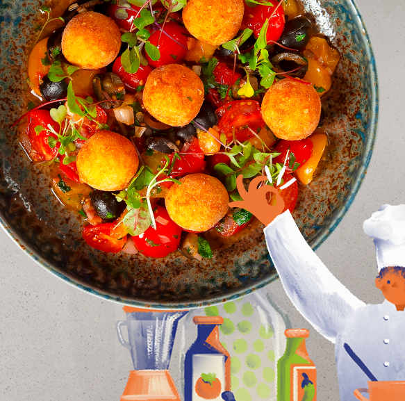 Gurmánské vaření beze zbytku: Rozmarýnové krokety s rajčatovým ragú