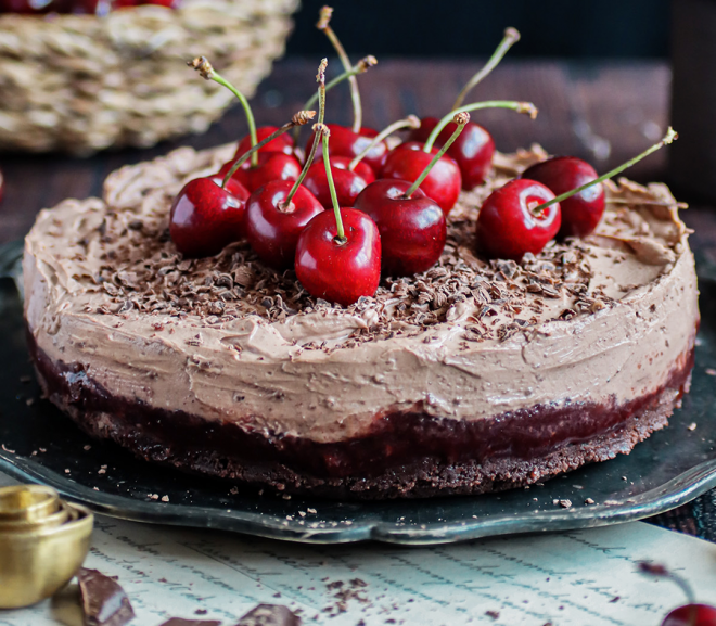 Nepečený třešňový cheesecake